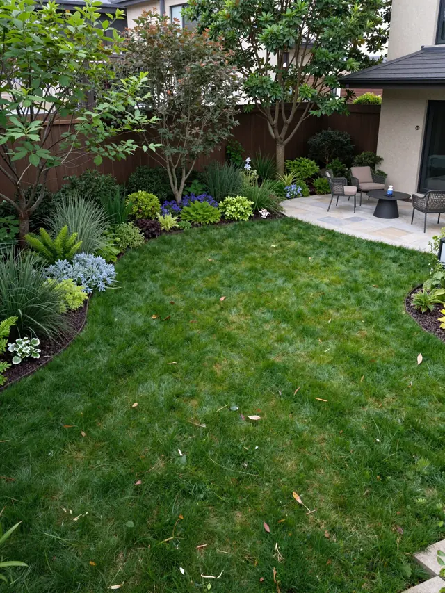 Landscaped courtyard lawn and garden beds kept tidy on a regular schedule