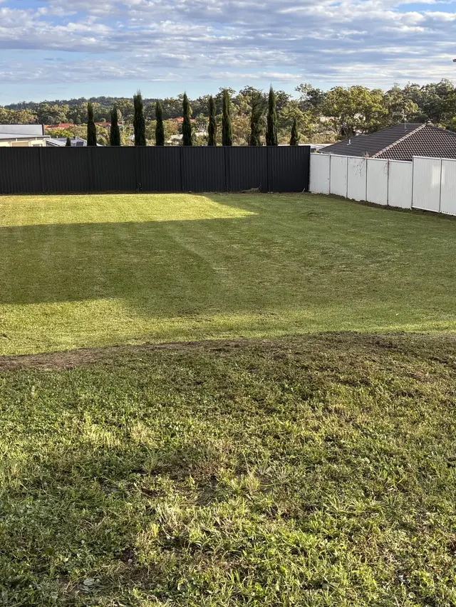 Big sloping back yard mown right to the fence line in Logan